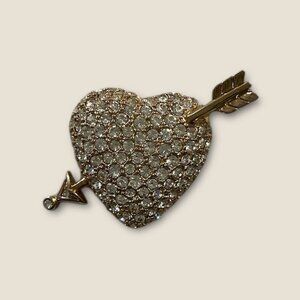Vintage Swarovski Gold-Tone Heart & Arrow Crystal Brooch Pin 1.5" Sparkling Desi